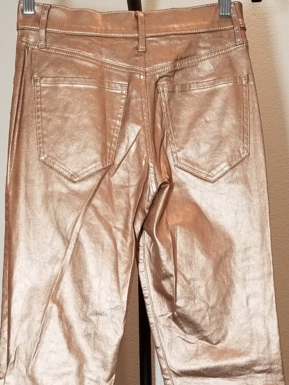 Express Womens Metallic Skyscraper Mid Rise Jeans Size 2R Rose Gold Retro NWOT - Picture 4 of 7